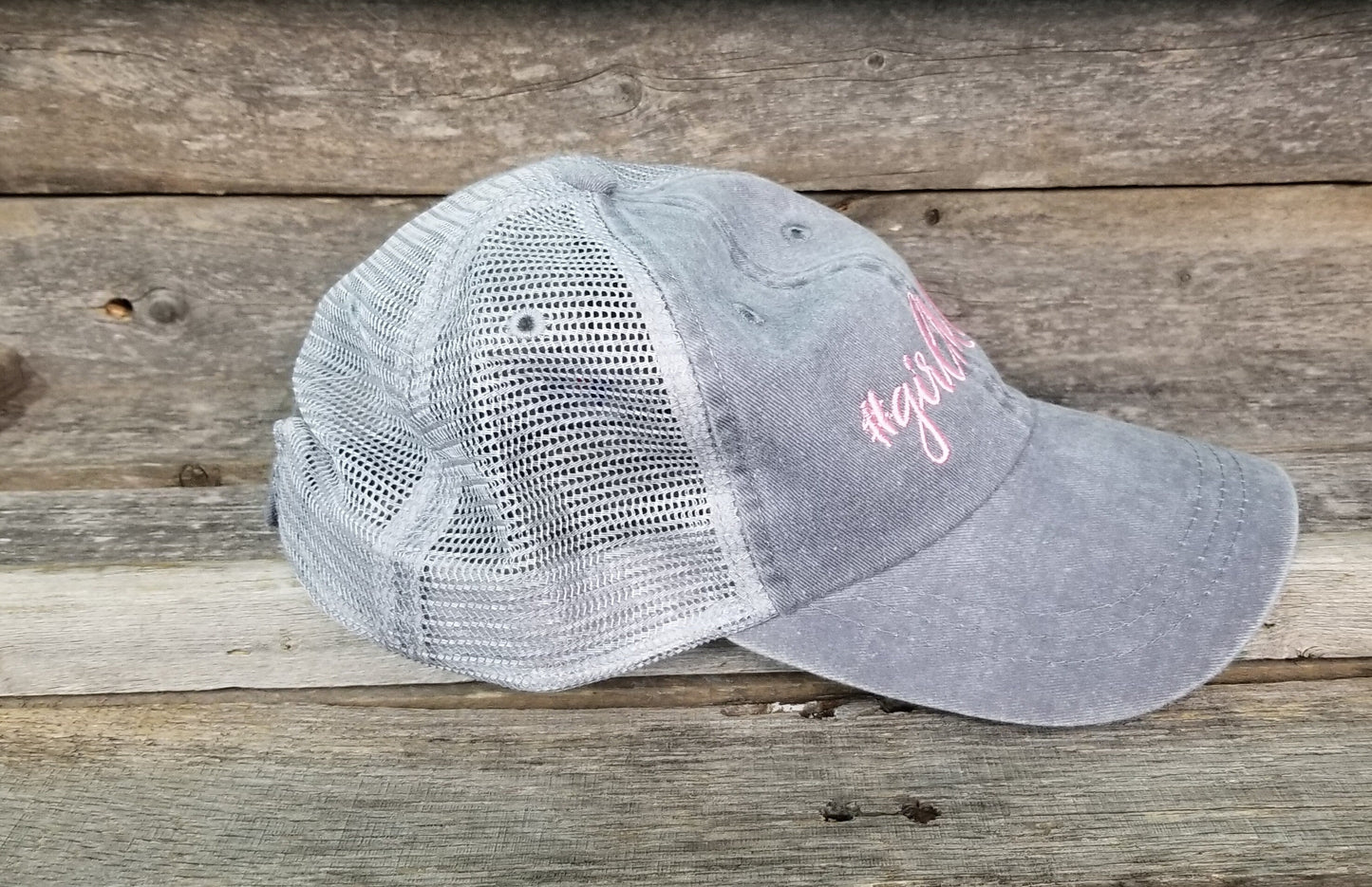 Girl Mom Trucker Hat, Pink and Gray, Mom of girls, embroidered