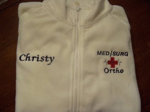 Medical Surgical Nurse White Fleece Embroidered Jacket