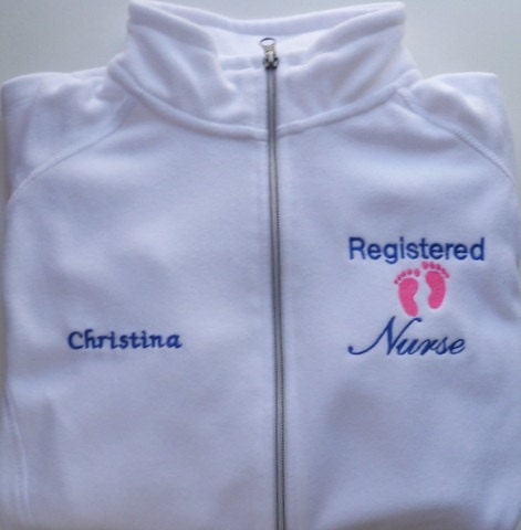 Registered Nurse Embroidered Fleece Jacket NICU ER Nurse White Fleece Baby Oncology