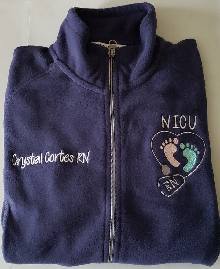 Nicu Baby Footprints Stethoscope Fleece Jacket RN Nurse Free Shipping