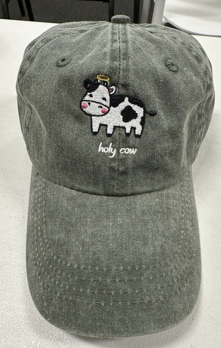 Holy Cow baseball hat~embroidered~pigment dyed