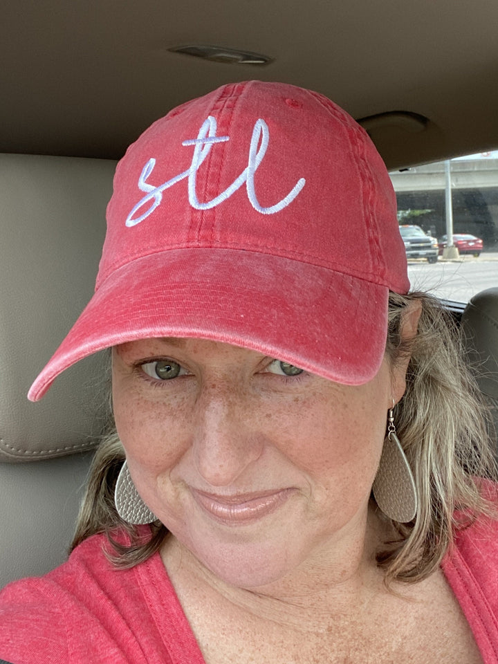 STL Red Pigment dyed embroidered hat~saint louis~the lou