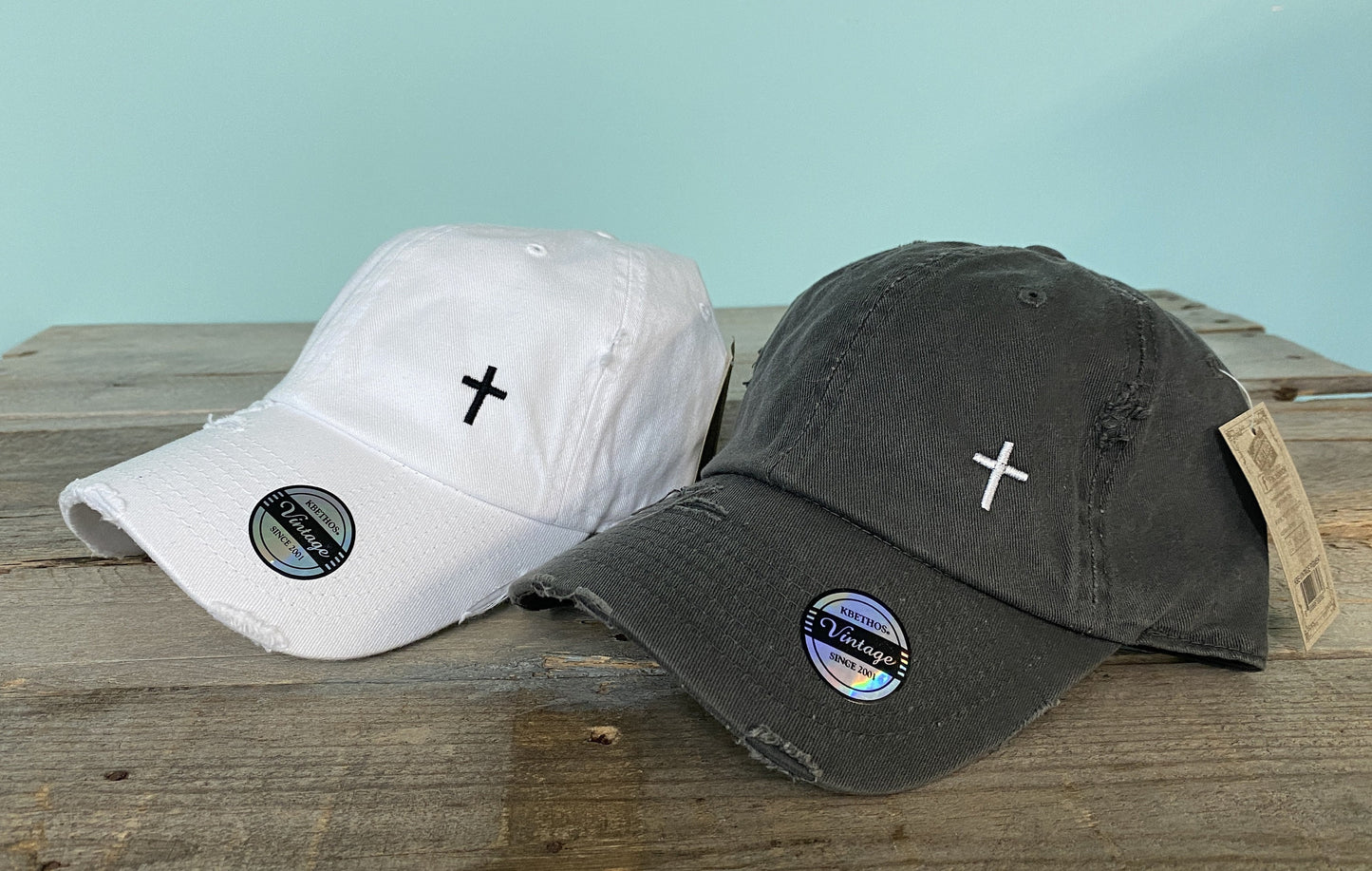 Dad hat w/embroidered Cross design~side placement~distressed hat~faith hat~christian hat