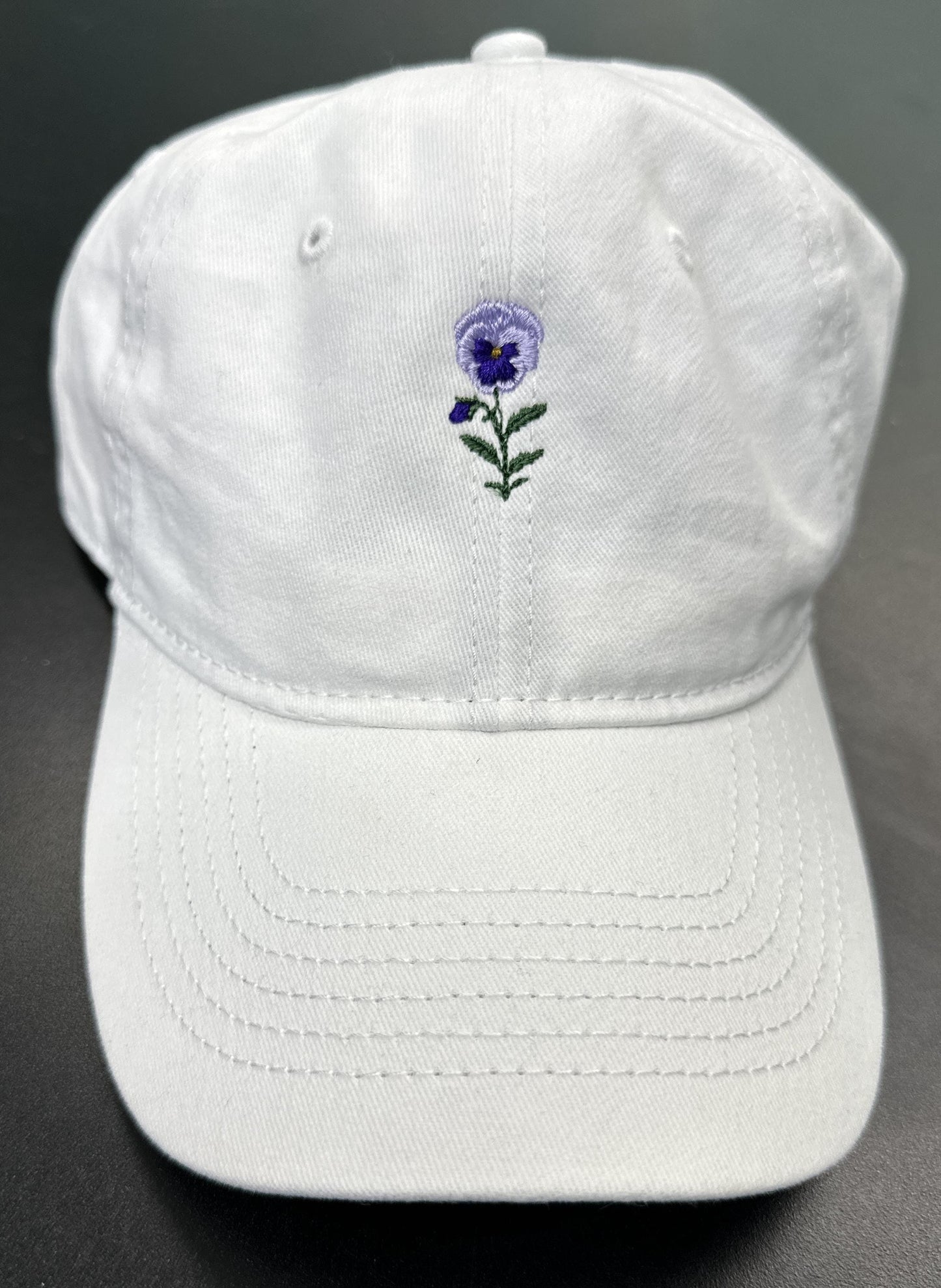 Tiny Daffodil Flower Hat, March Birth Month, Birth Month Flower Hat, Embroidered Hat, Lavendar, Marigold, Violet