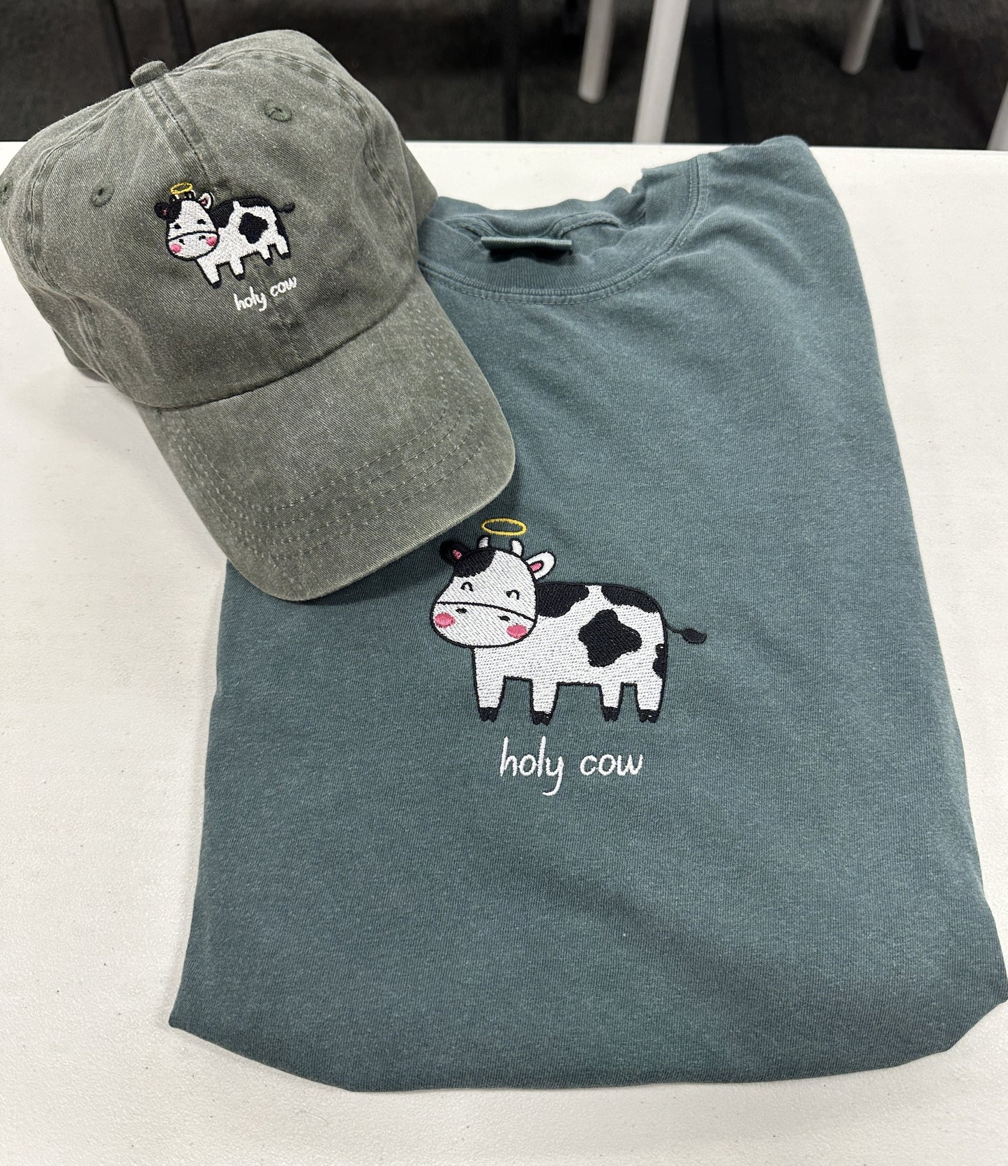 Holy Cow baseball hat~embroidered~pigment dyed