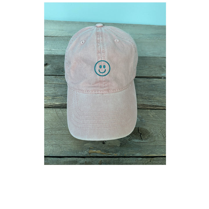 Smiley Face embroidered dad hat ~blush hat~pigment dyed