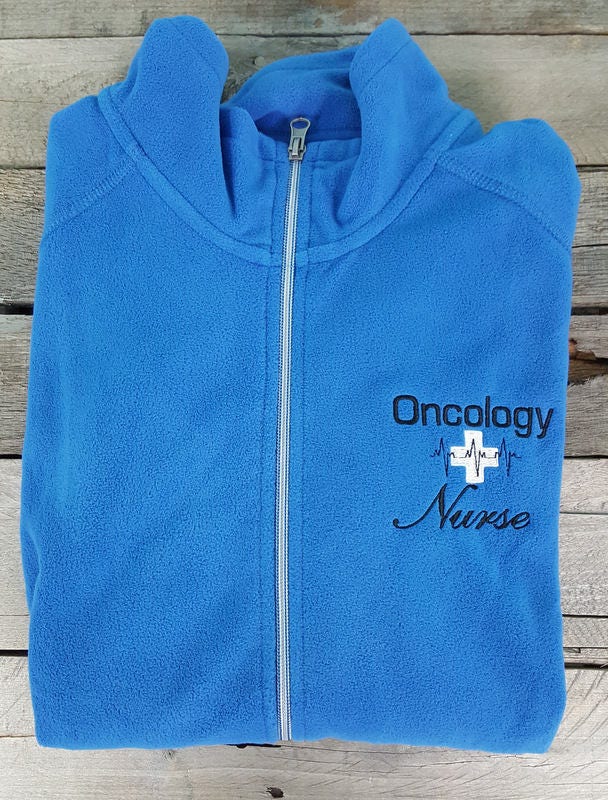 Oncology Nurse Jacket Royal Blue Ladies Lightweight Fleece Full Zip Customized