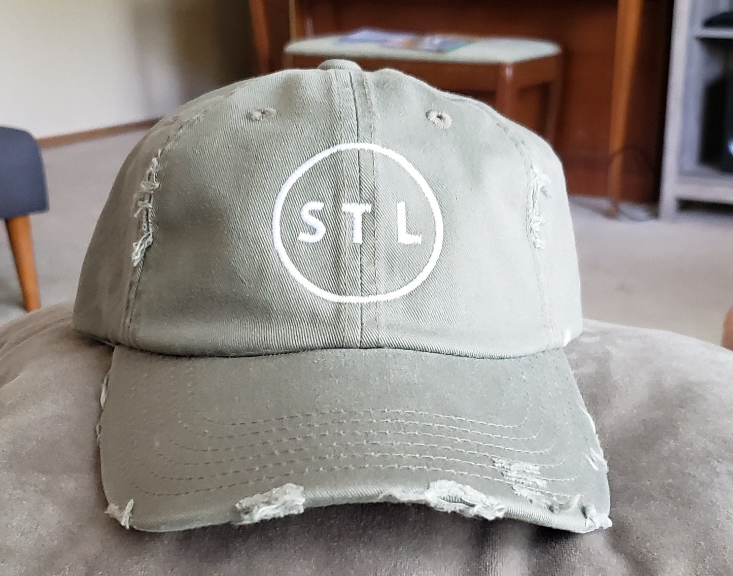STL Distressed embroidered hat~saint louis~the lou~lt olive