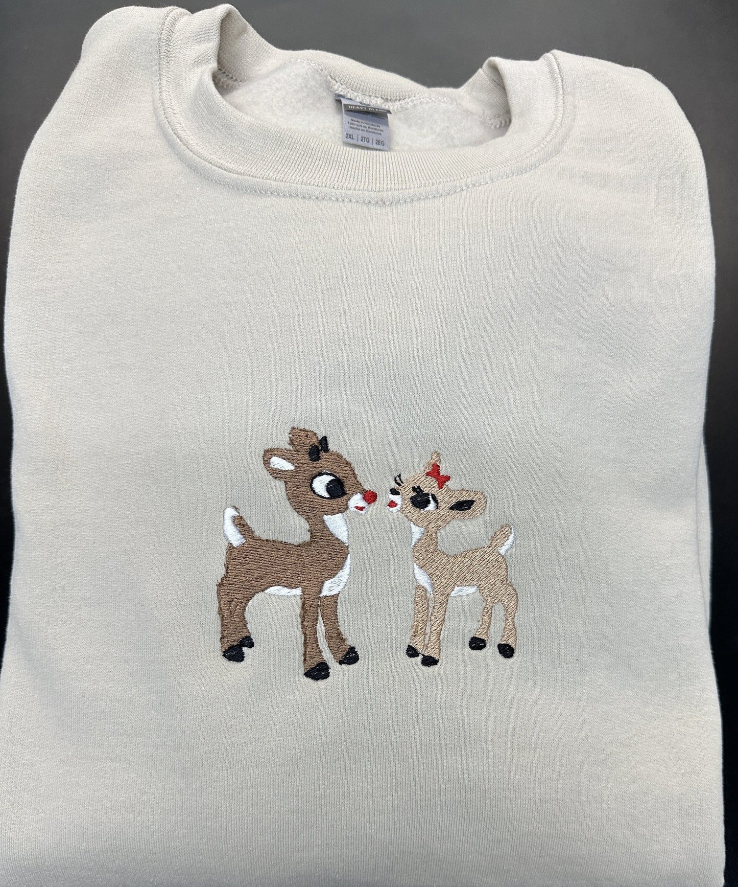 Rudolph Christmas Embroidered Sweatshirt~reindeer~Crewneck Sweatshirt~Vintage Christmas~Rudolph and Clarice~Red Nosed Reindeer