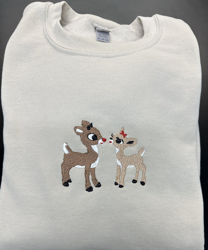 Rudolph Christmas Embroidered Sweatshirt~reindeer~Crewneck Sweatshirt~Vintage Christmas~Rudolph and Clarice~Red Nosed Reindeer