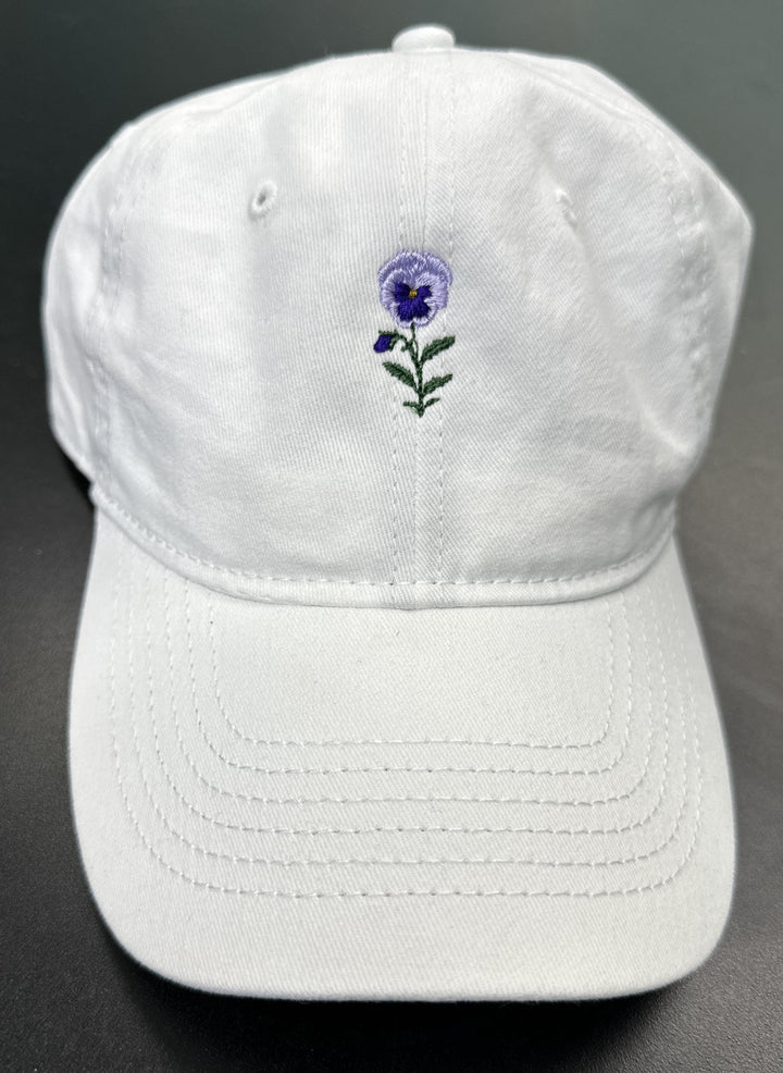 Tiny Violet Flower Hat, February Birth Month, Birth Month Flower Hat, Embroidered Hat, Lavendar, Marigold, Daffodil, Violet