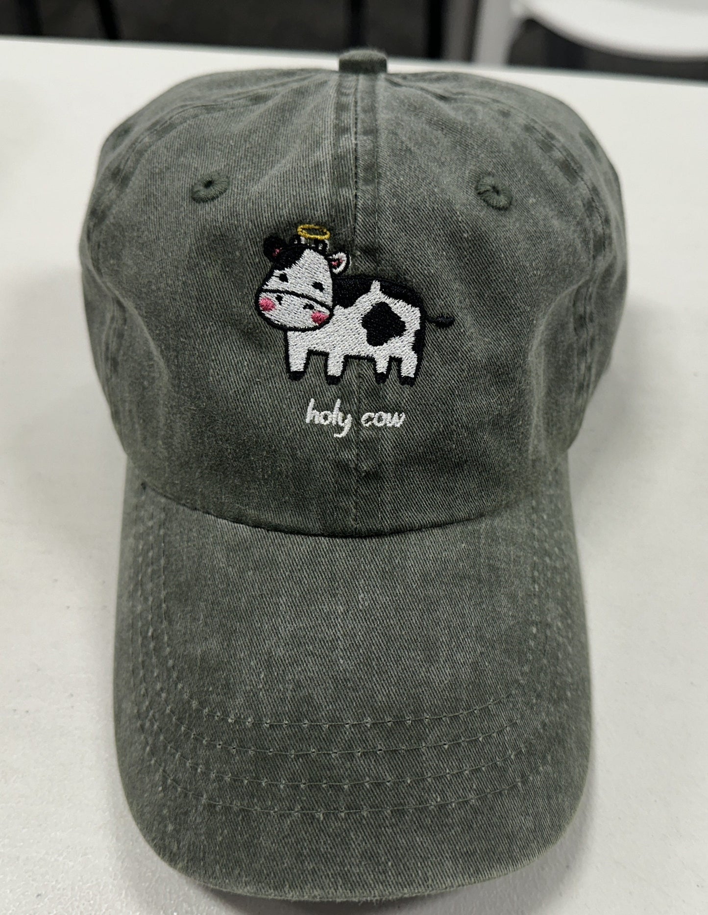 Holy Cow baseball hat~embroidered~pigment dyed