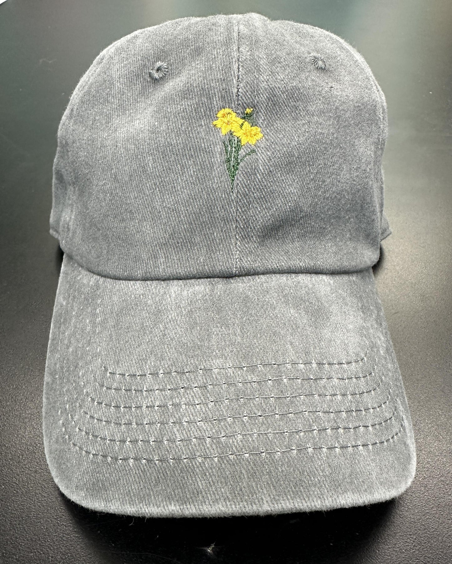 Tiny Daffodil Flower Hat, March Birth Month, Birth Month Flower Hat, Embroidered Hat, Lavendar, Marigold, Violet