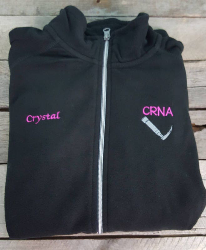 CRNA full zip custom fleece jacket Nurse Anesthetist lightweight full zip FREE PERSONALIZATION laryngoscope