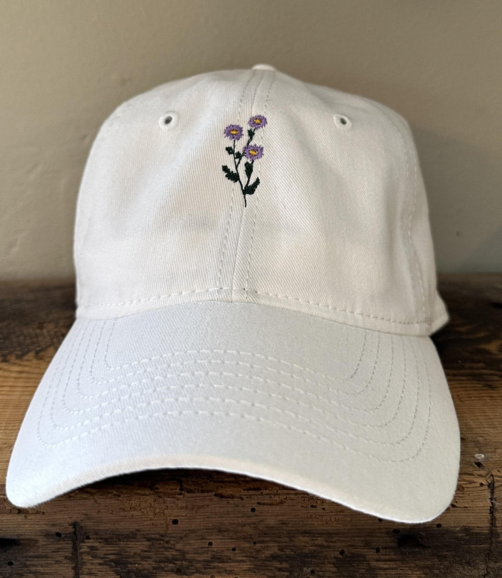 Dainty Flower Pigment Dyed Baseball Hat, Lavendar Flower, Wildflower Hat, Birth Month Flower Hat, Embroidered Flower Hat, Minimalist Flower