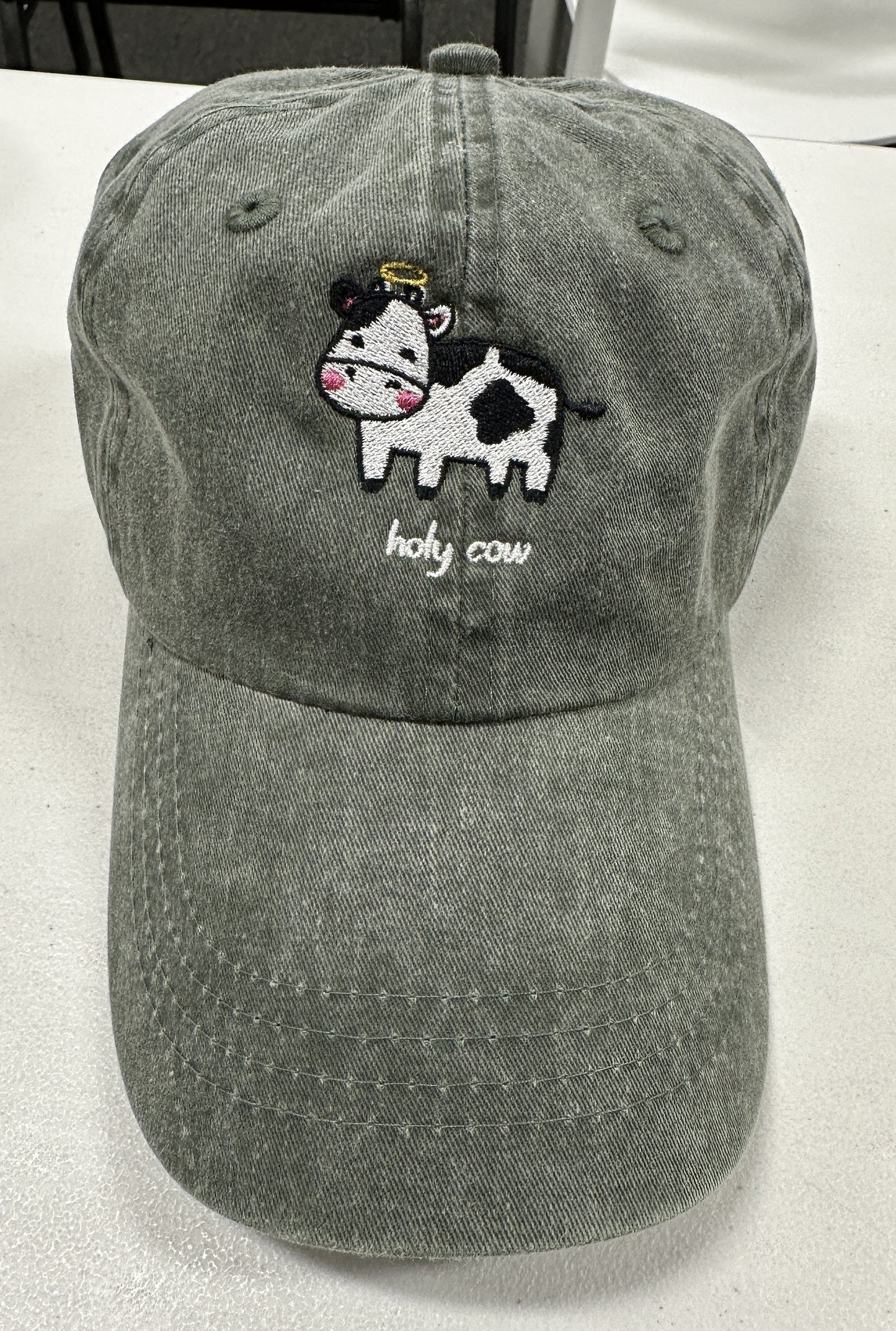 Holy Cow baseball hat~embroidered~pigment dyed