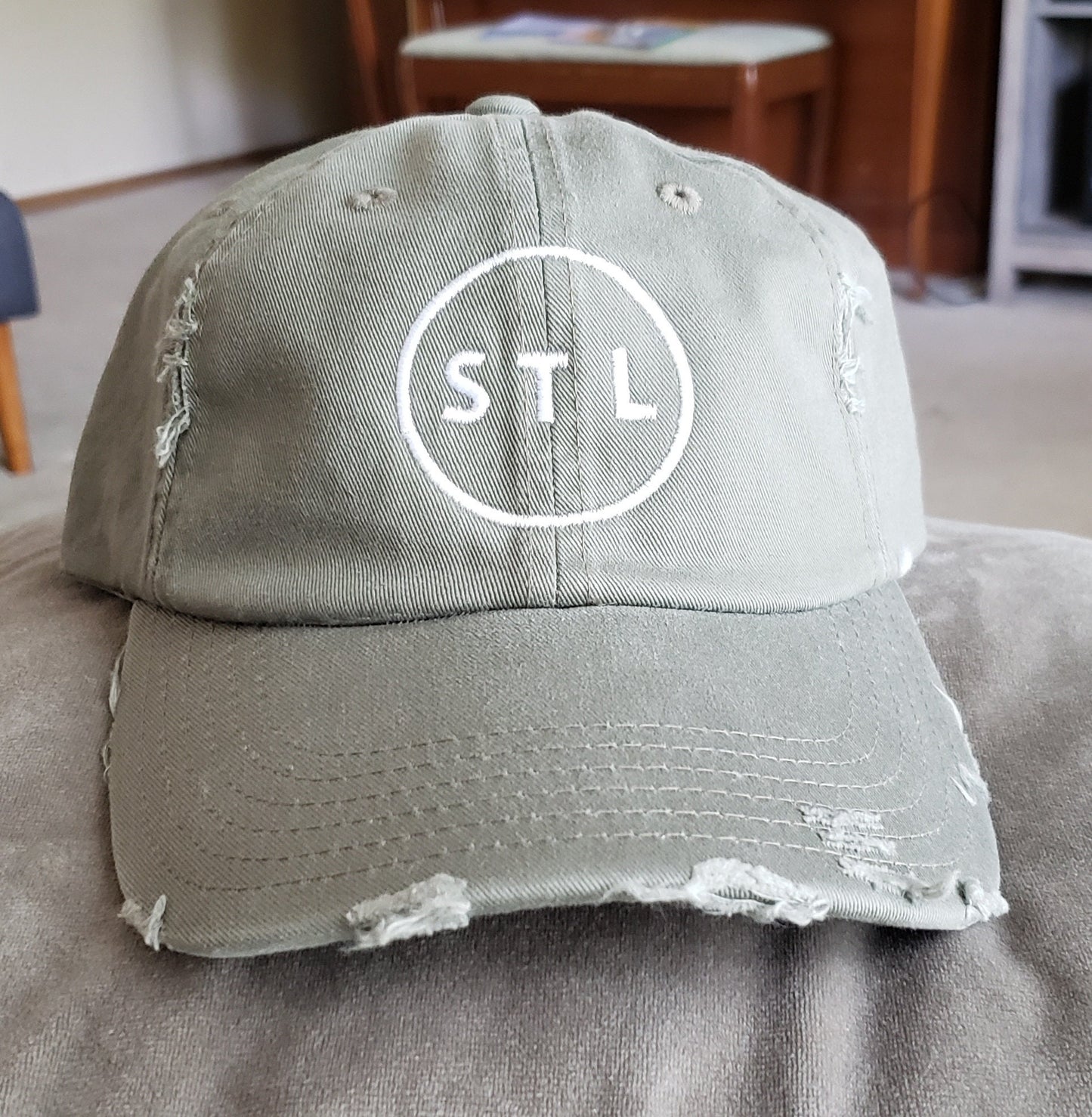 STL Distressed embroidered hat~saint louis~the lou~lt olive