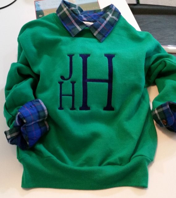 Boys Stacked Monogrammed Crewneck Sweatshirt Children Youth Large Monogram Block