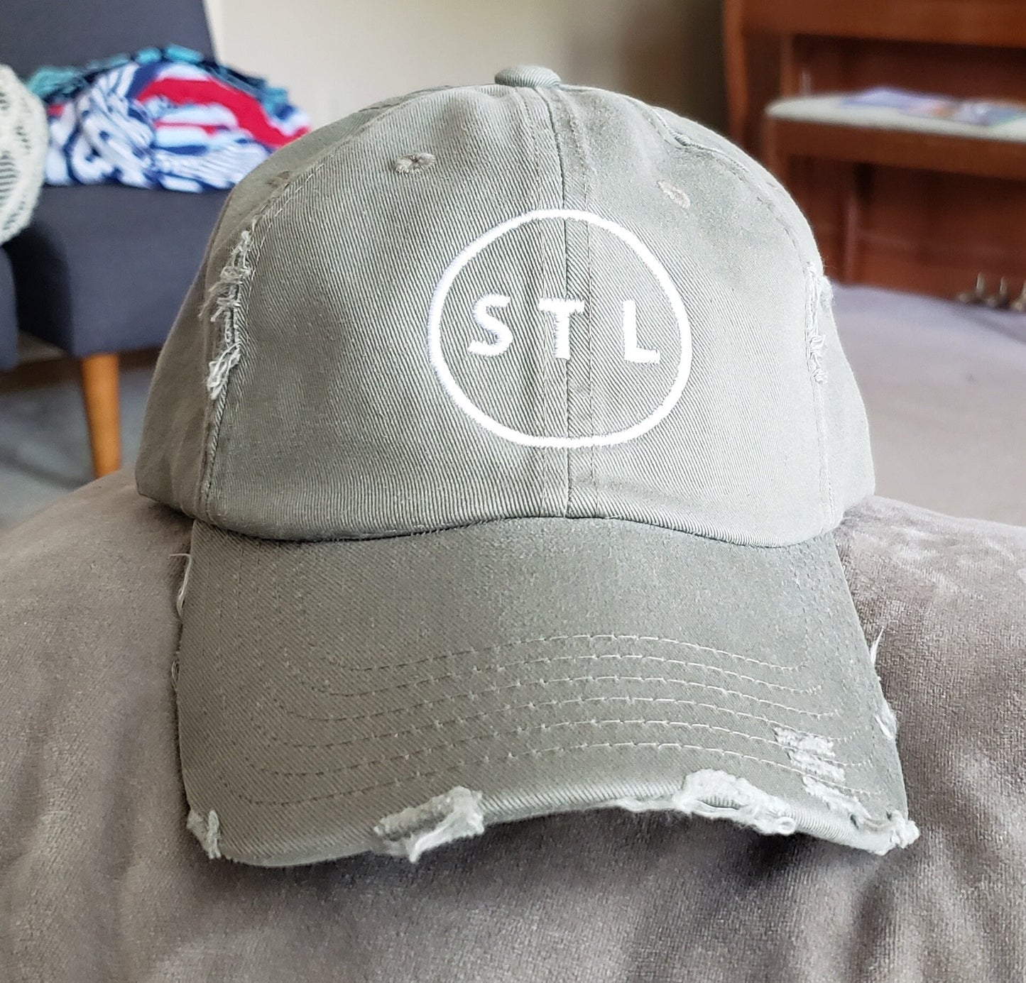 STL Distressed embroidered hat~saint louis~the lou~lt olive