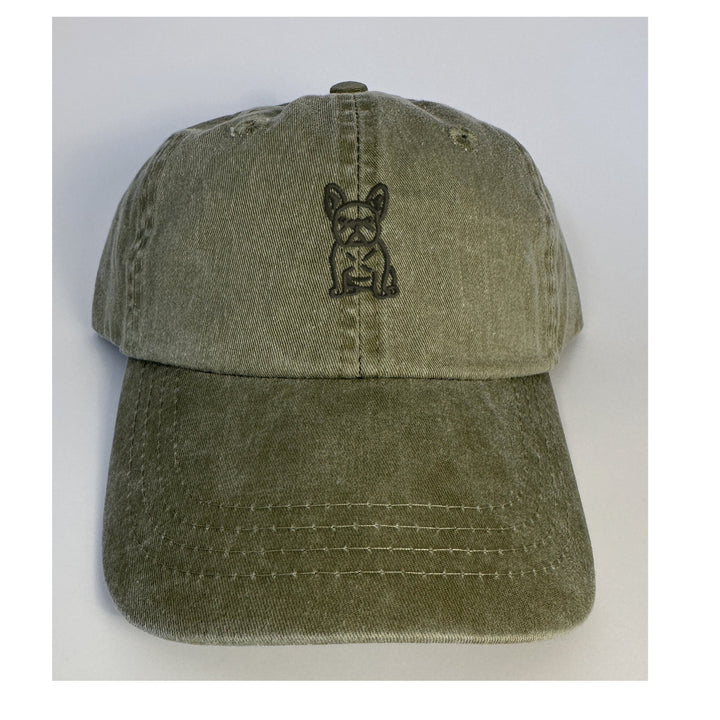Khaki Pigment dyed baseball hat~french bull dog~frenchie~dog mom~dad hat