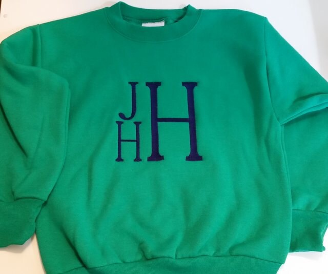 Boys Stacked Monogrammed Crewneck Sweatshirt Children Youth Large Monogram Block