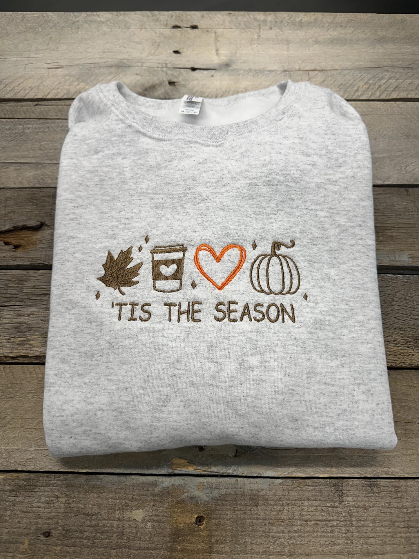 Tis Season Fall Embroidered Sweatshirt~Crewneck~Leaves, Coffee, Acorn, Halloween Sweatshirt~fall sweatshirts