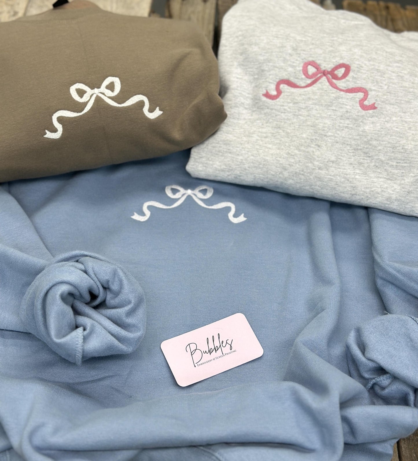 Embroidered Bow Sweatshirt~ Coquette Bow~ Ribbon Sweatshirt Crew neck