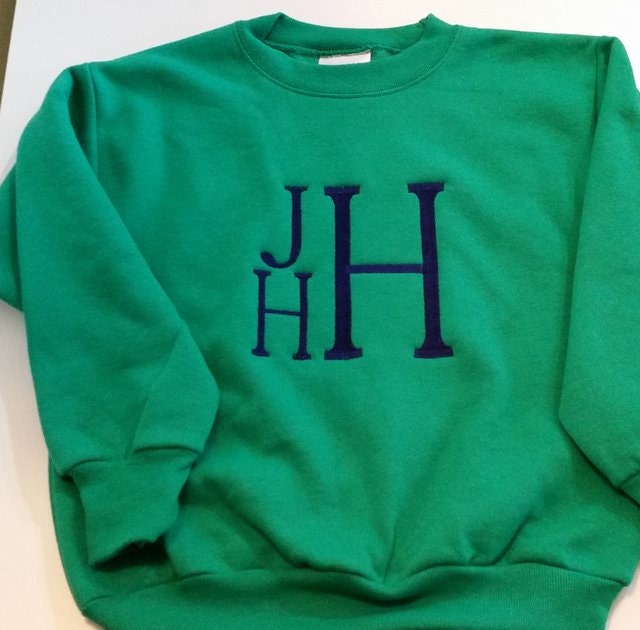 Boys Stacked Monogrammed Crewneck Sweatshirt Children Youth Large Monogram Block