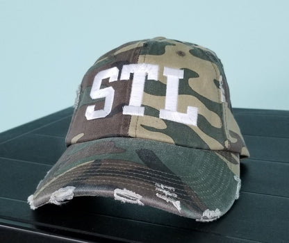 STL distressed hats-lots of colors availble-can change to any letters you'd like-black, olive, nickel, camo,red,burgundy