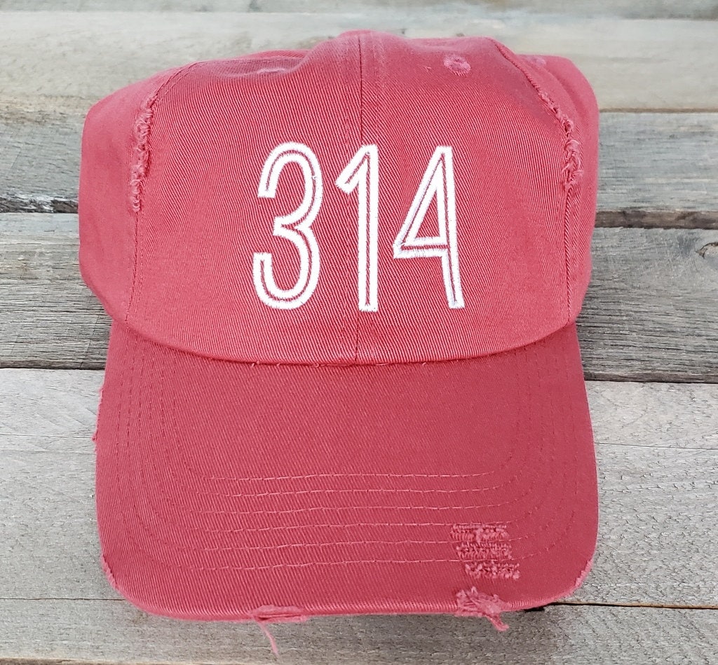 314 Area Code Distressed baseball hat St.Louis camo airport city abbreviation cap