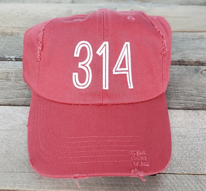 314 Area Code Distressed baseball hat St.Louis camo airport city abbreviation cap