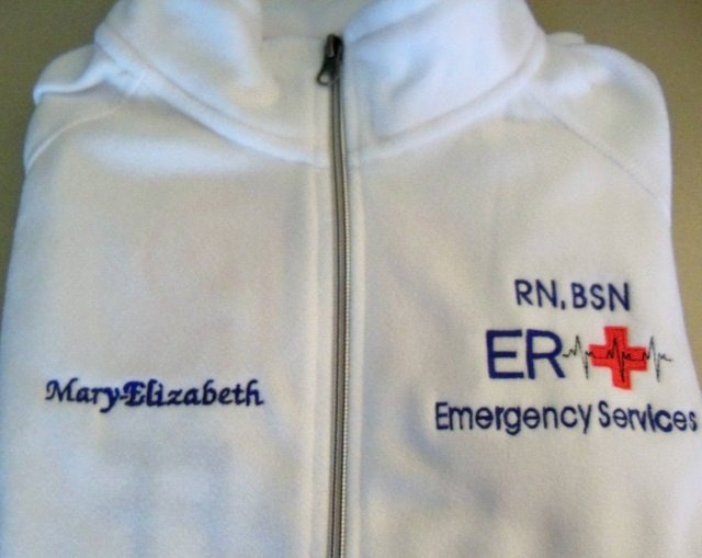 RN, BSN, ER Emergency Services Embroidered Fleece Nurse Jacket