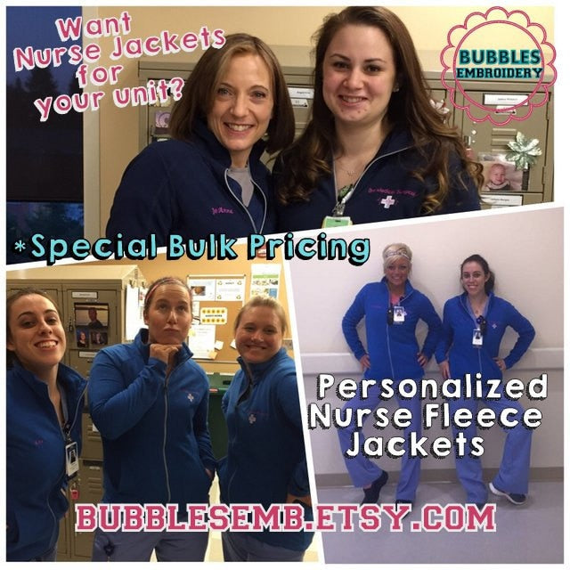 Bulk Nurse Fleece Jackets for Groups Hospitals Departments Medical Specialty Units Embroidered Doctor Personalized