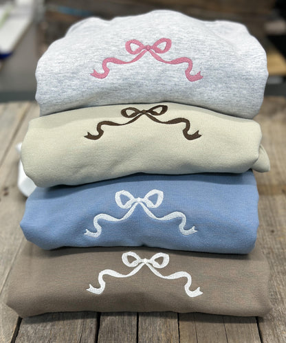 Embroidered Bow Sweatshirt~ Coquette Bow~ Ribbon Sweatshirt Crew neck