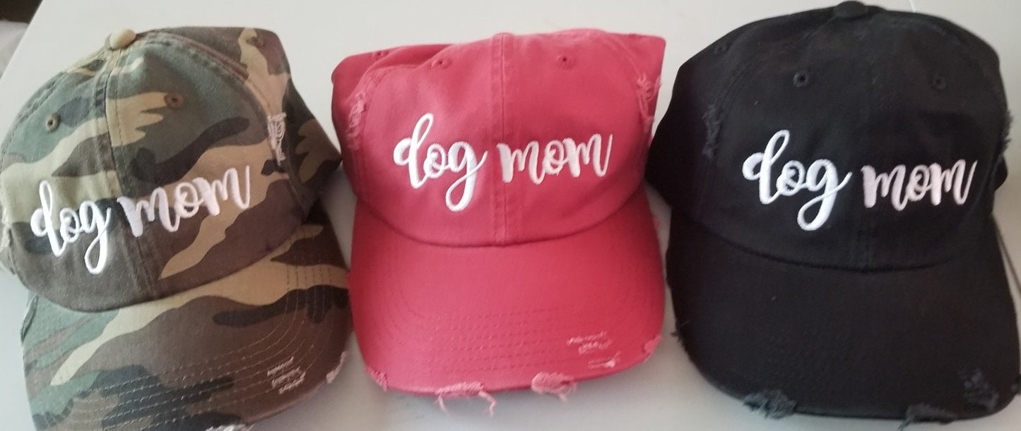 Dog Mom Distressed Baseball Hat Custom Poodle Boykin Pitbull Adjustable Metal Back Multiple Colors