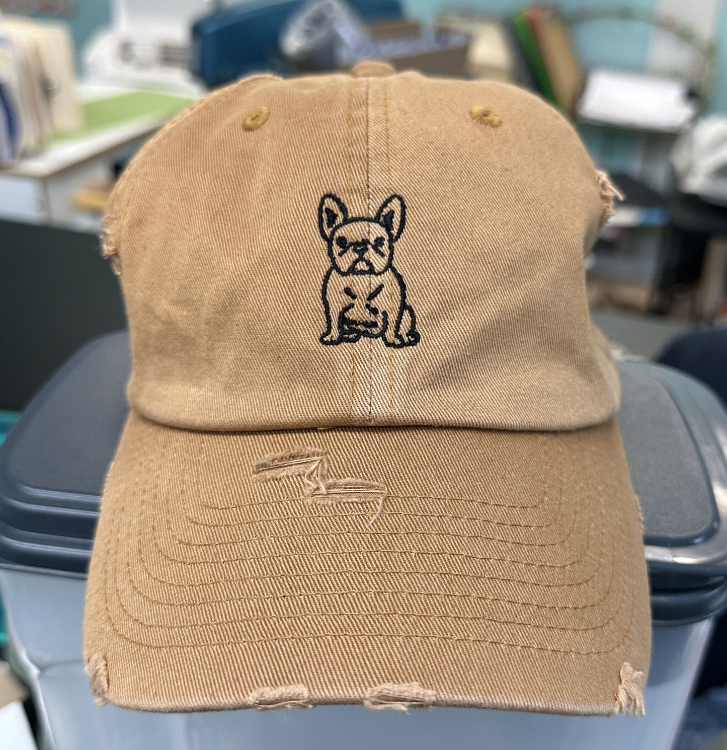 Frenchie Bulldog Baseball Hat~Mustard~french bulldog~dad hat~embroidered~distressed hat