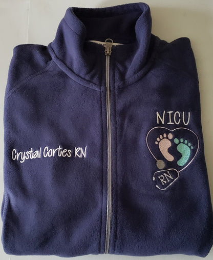 Nicu Baby Footprints Stethoscope Fleece Jacket RN Nurse Free Shipping