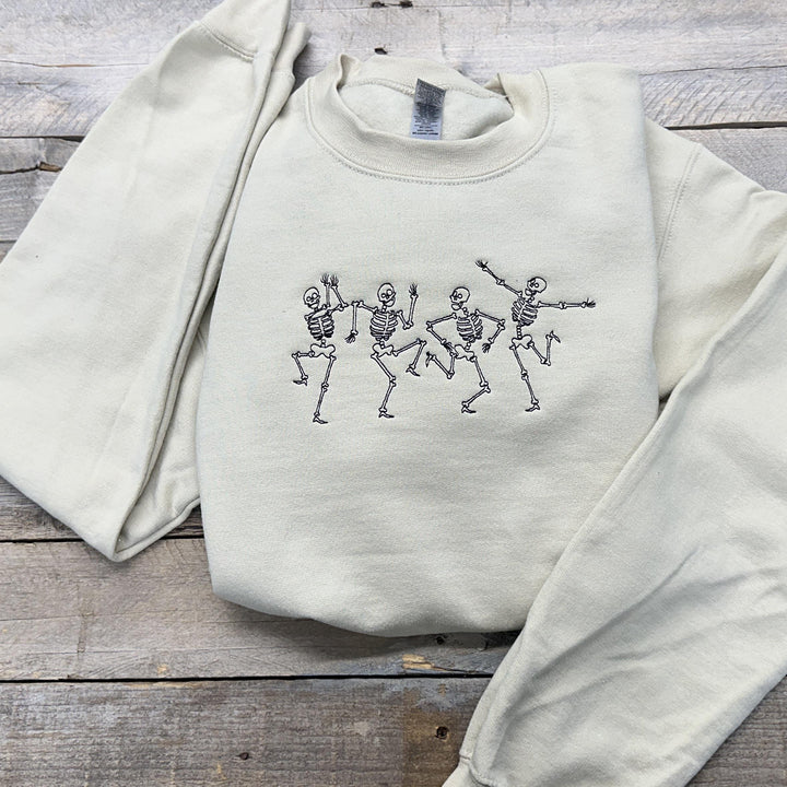 Dancing Skeletons Embroidered Sweatshirt~Crewneck~Halloween Sweatshirt~fall sweatshirts