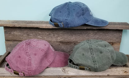 Pigment dyed dad hat with tiny embroidered cross, baseball hat, handwritten. Faith, Christian embroidered unstructured hat
