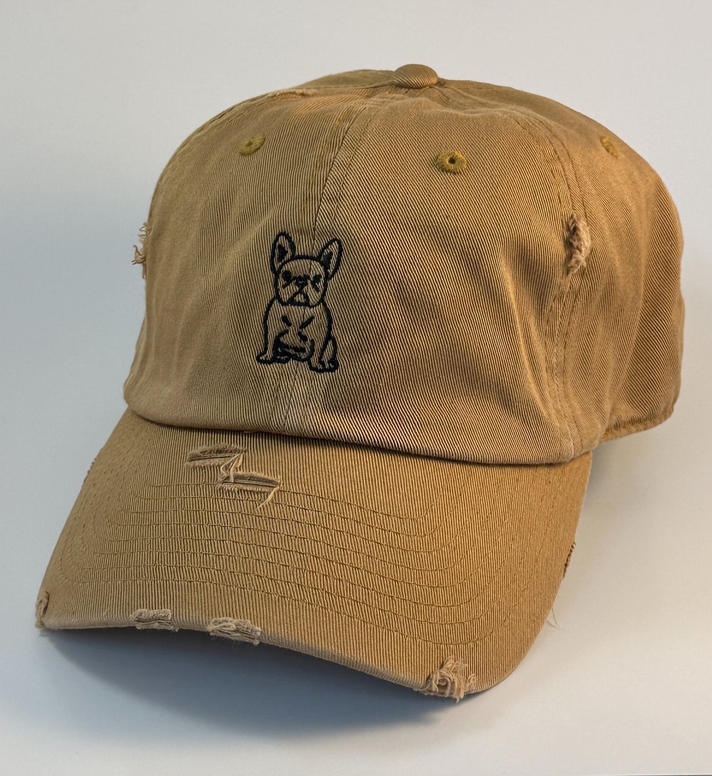 Frenchie Bulldog Baseball Hat~Mustard~french bulldog~dad hat~embroidered~distressed hat