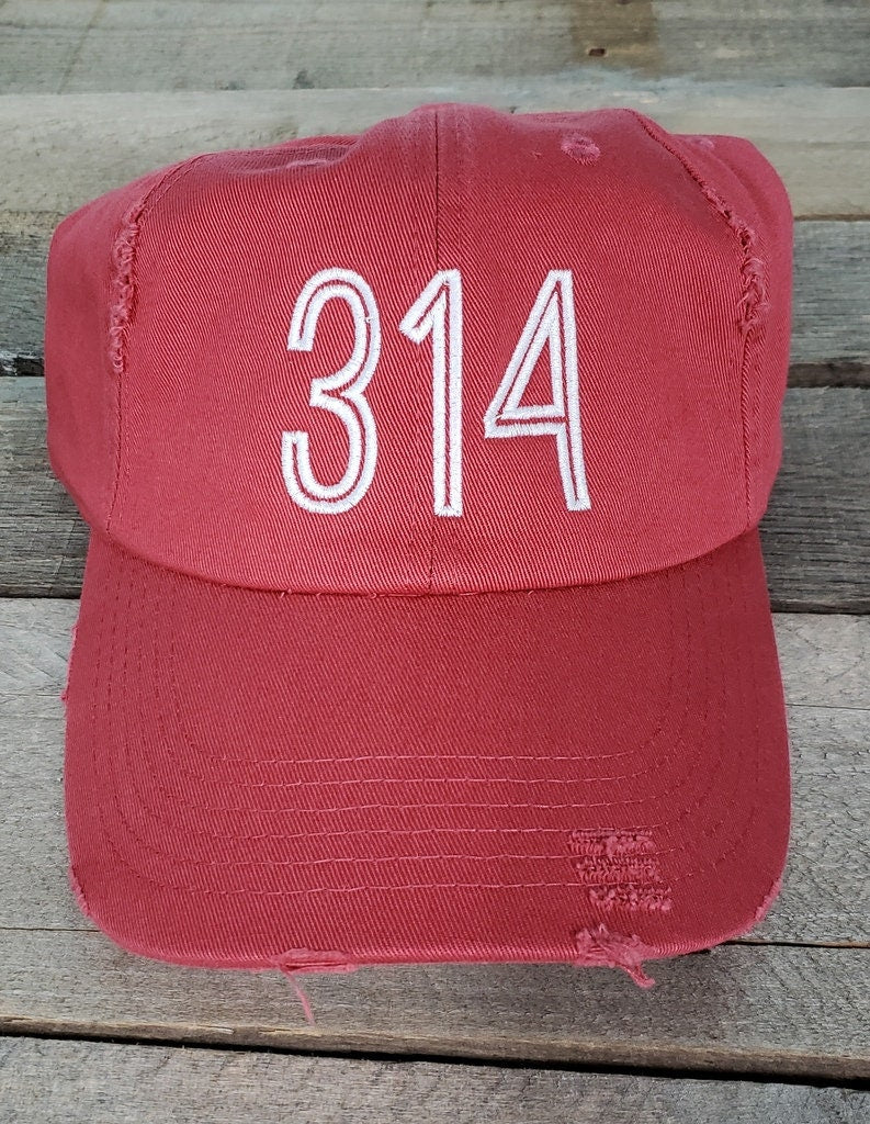 314 Area Code Distressed baseball hat St.Louis camo airport city abbreviation cap