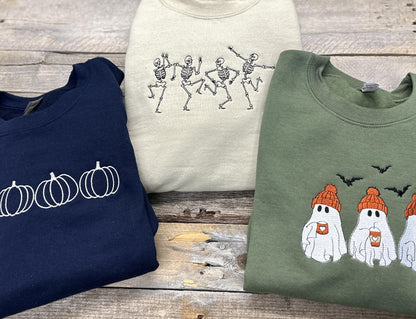Pumpkins Embroidered Sweatshirt~Crewneck~Halloween Sweatshirt~Minimalist