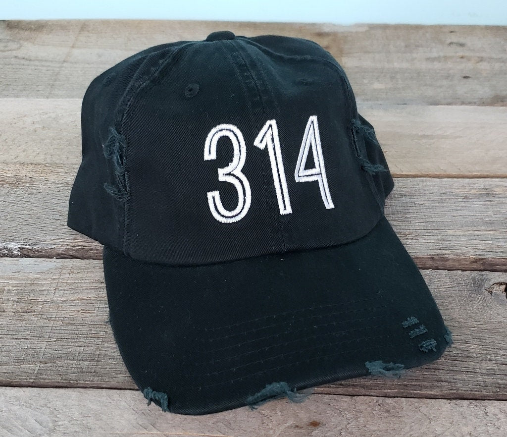 314 Area Code Distressed baseball hat St.Louis camo airport city abbreviation cap