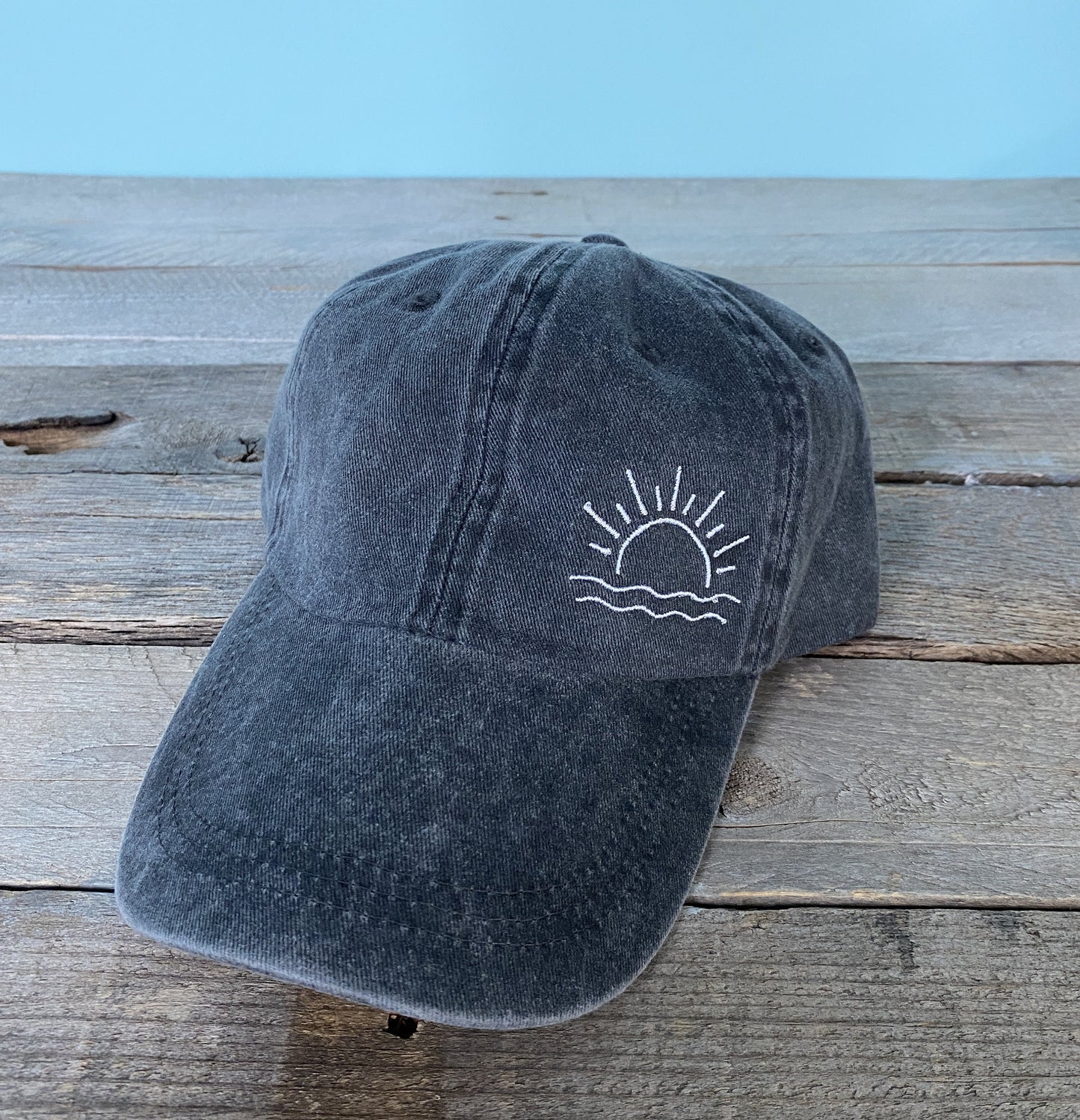 Sunshine Ocean Embroidered Dad hat ~pigment dyed~beach~lake~waves