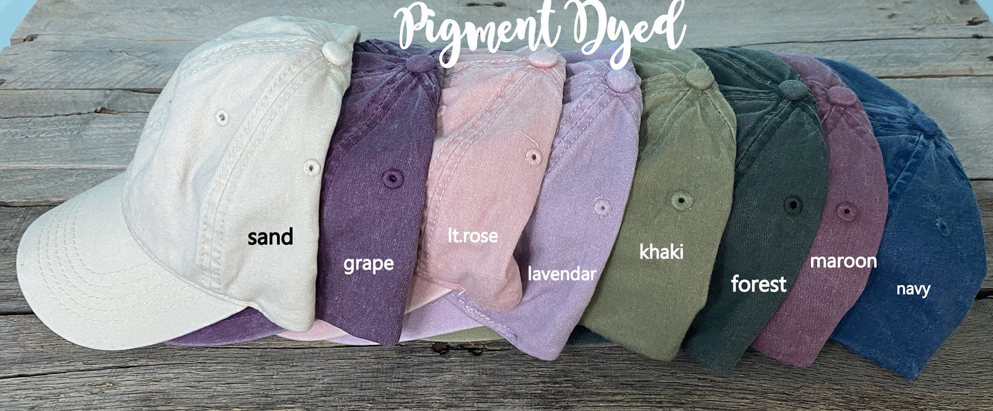 Pigment dyed Dad embroidered hat~side placement-Mom~expecting~father to be