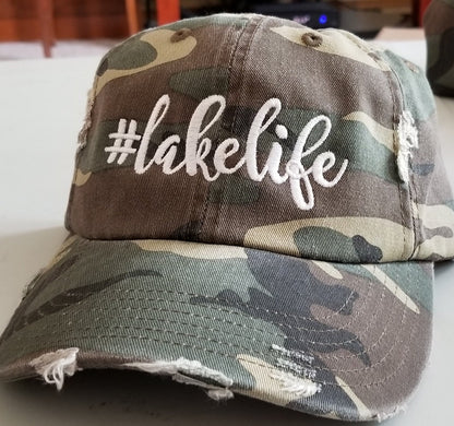 Lakelife Distressed Baseball Hatl Adjustable Metal Back Multiple Colors Free Shipping