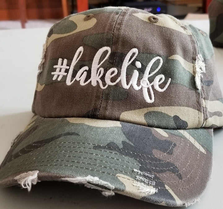 Lakelife Distressed Baseball Hatl Adjustable Metal Back Multiple Colors Free Shipping