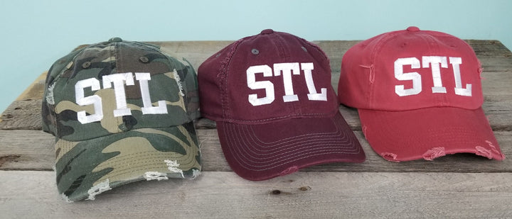 STL distressed hats- camo,red,black-saint louis,baseball hats, st.louis apparel