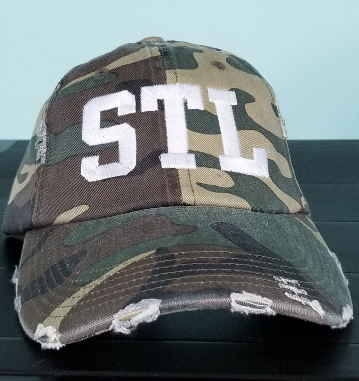 STL distressed camo hat-other colors availble-can change to any letters you'd like