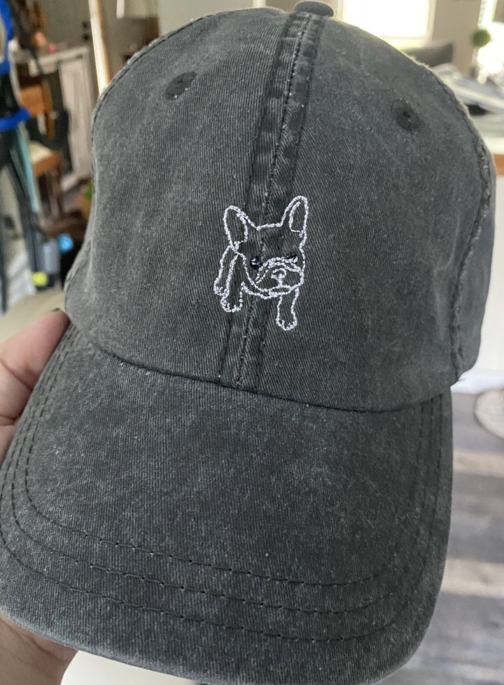 French Bulldog Embroidered Dad hat ~pigment dyed~frenchie